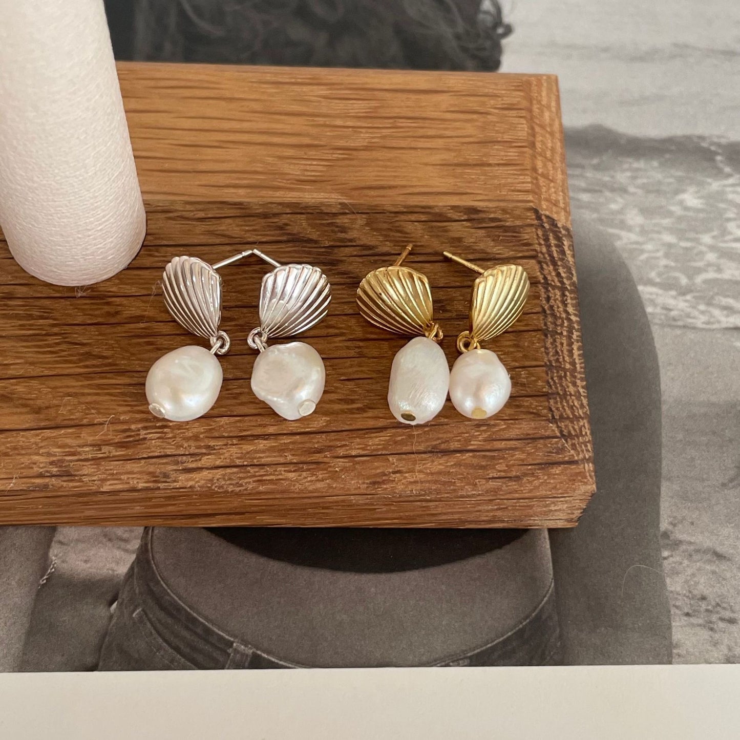 Scallop Shell Freshwater Pearl Earrings